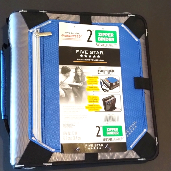 Five Star® 2"Zipper Binder Plus Expansion Panel 580 Sheet Capacity Blue Gray New - Picture 1 of 7